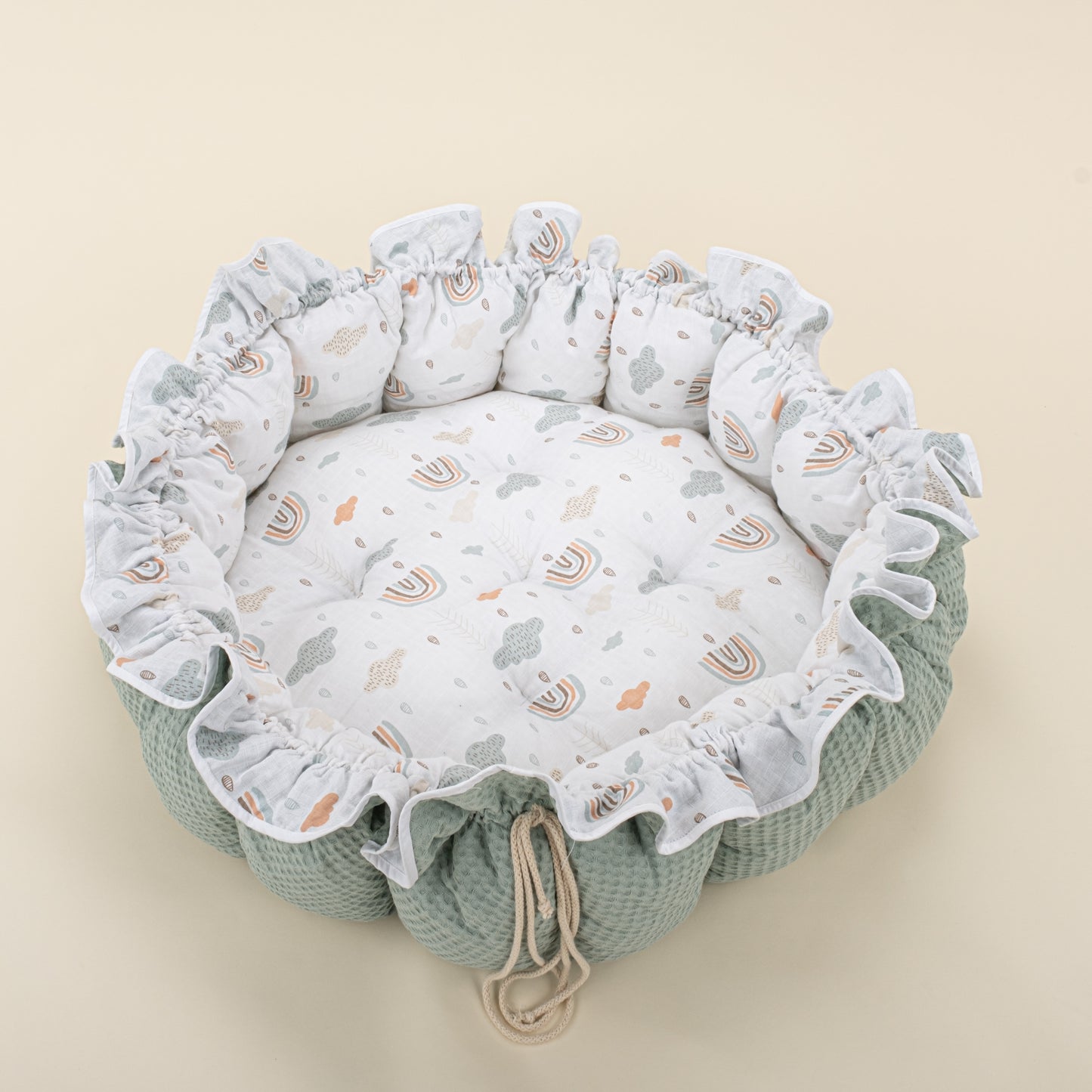 Yuvarlak Babynest - Çift Taraflı - Yeşil Petek - Yeşil Gökkuşağı