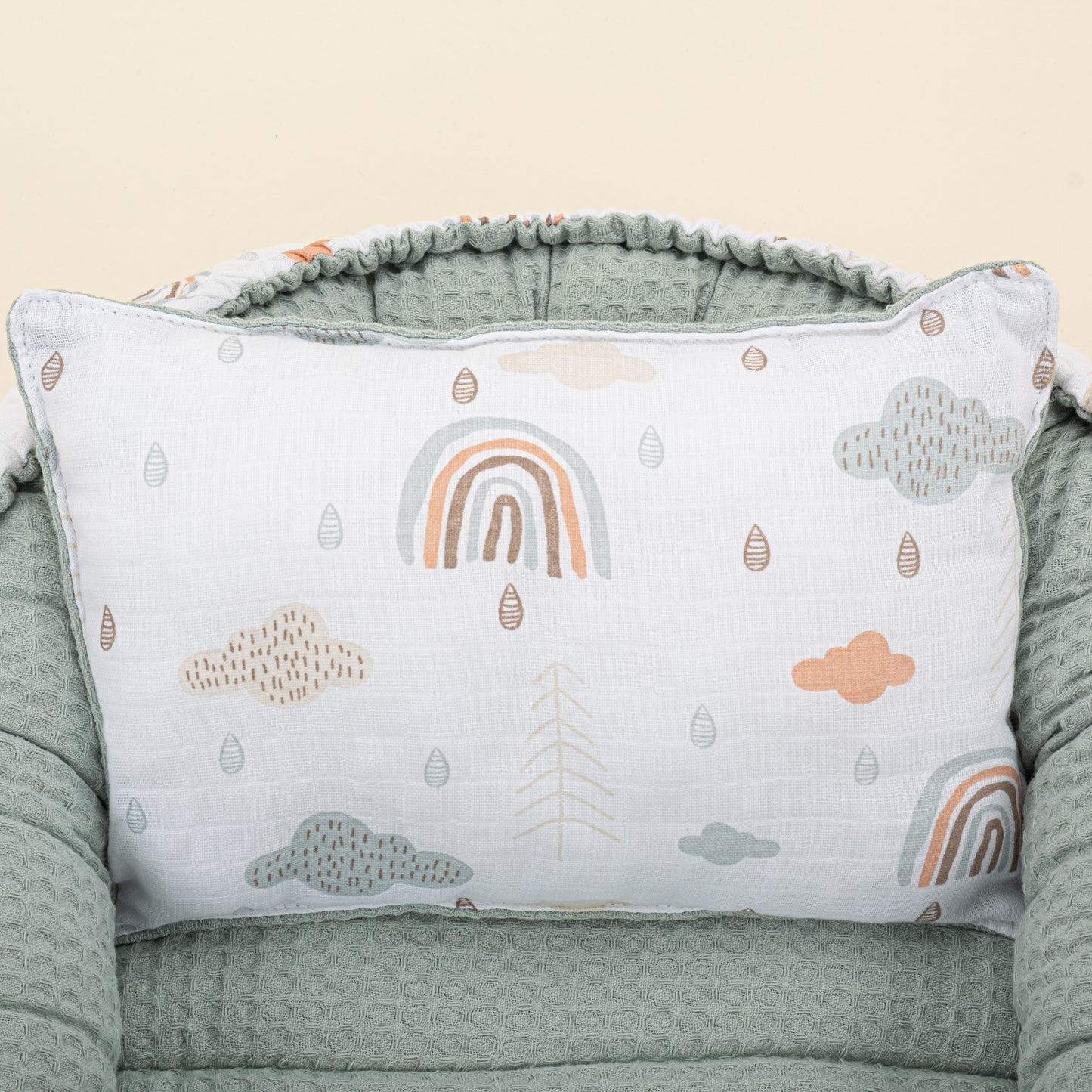 Babynest ve Yastık - Çift Taraflı - Yeşil  Petek - Yeşil Gökkuşağı