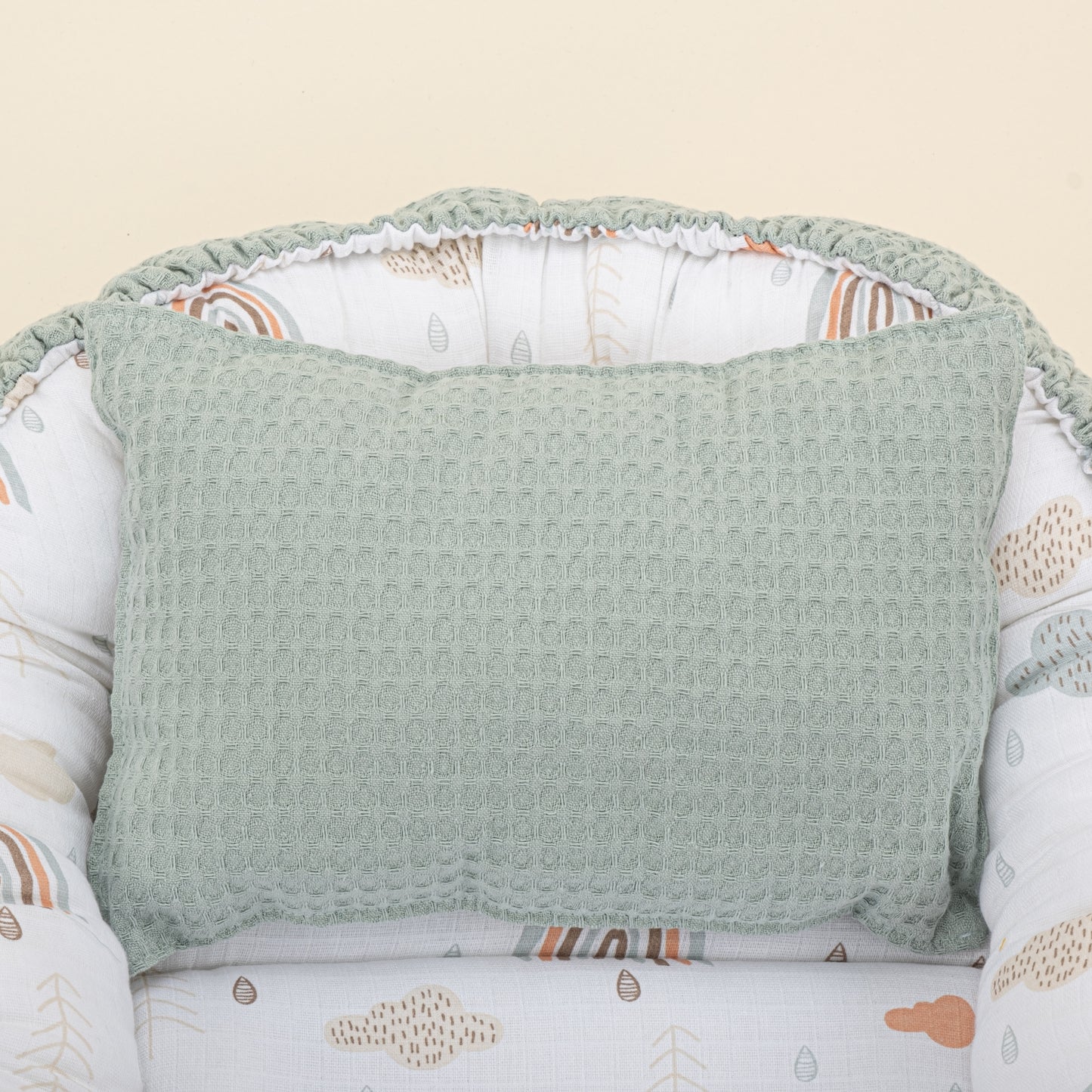 Babynest ve Yastık - Çift Taraflı - Yeşil  Petek - Yeşil Gökkuşağı