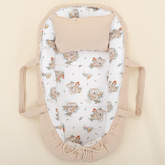 Babynest ve Yastık - Çift Taraflı - Sütlü Kahve Örgü - Koala