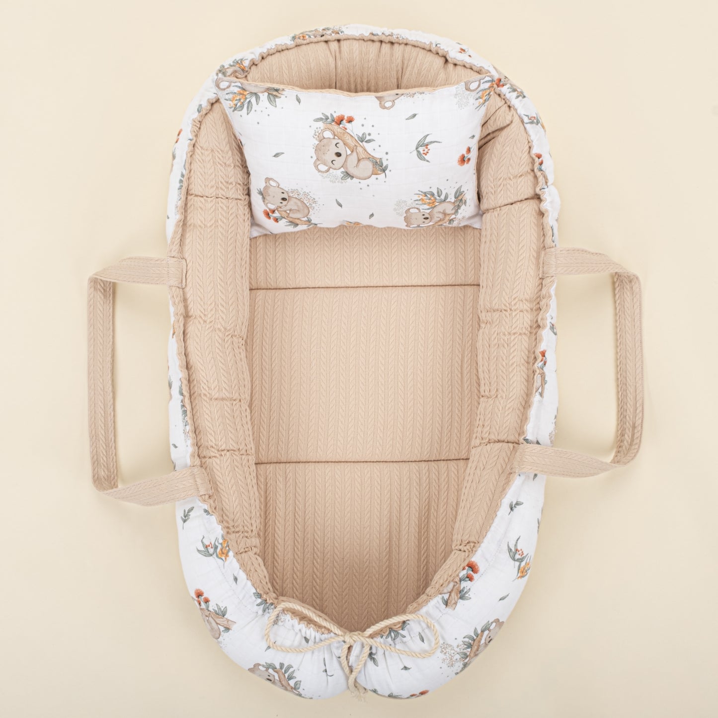 Babynest ve Yastık - Çift Taraflı - Sütlü Kahve Örgü - Koala