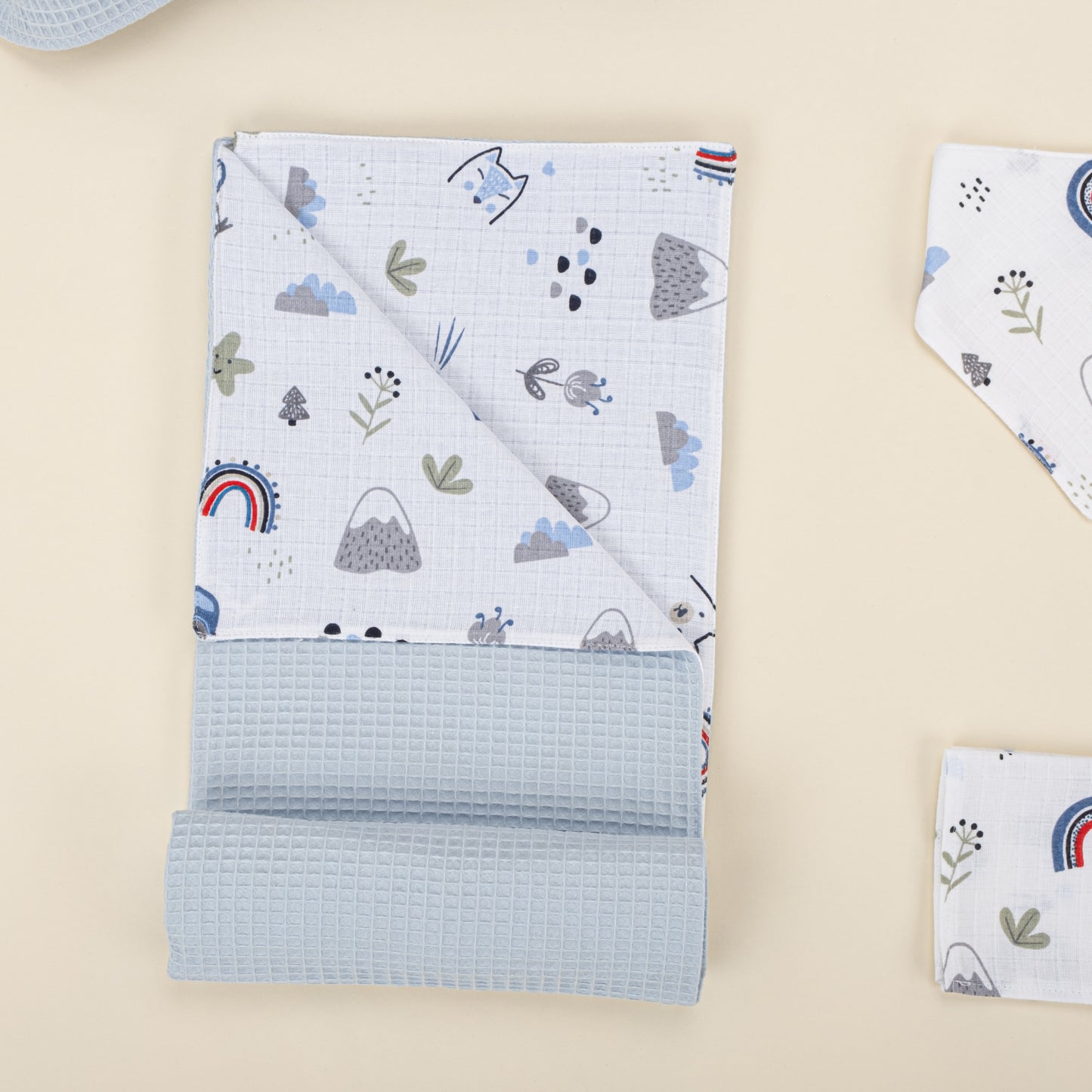 9 Parça Avantajlı Set - Çift Taraflı - Bebe Mavi Petek - Mavi Kedi